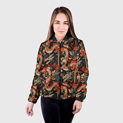 Куртка с капюшоном женская Паттерн с драконом, цвет: 3D-черный — фото 2