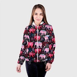 Куртка с капюшоном женская Орнамент разноцветных слонов, цвет: 3D-белый — фото 2