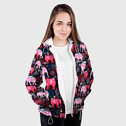 Куртка с капюшоном женская Орнамент разноцветных слонов, цвет: 3D-белый — фото 2