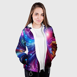 Куртка с капюшоном женская Неоновая абстракция - нейросеть, цвет: 3D-белый — фото 2