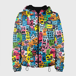 Куртка с капюшоном женская Весёлые лица абстрактные, цвет: 3D-черный