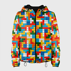 Куртка с капюшоном женская Разноцветные квадратные плитки, цвет: 3D-черный