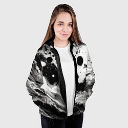 Куртка с капюшоном женская Чёрно-белая абстракция - кляксы, цвет: 3D-черный — фото 2