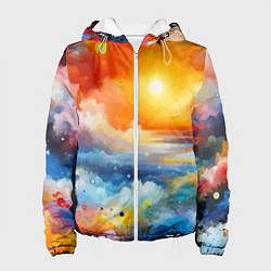 Куртка с капюшоном женская Закат солнца - разноцветные облака, цвет: 3D-белый