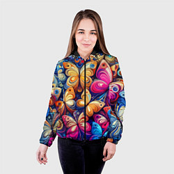 Куртка с капюшоном женская Разноцветные бабочки - нейросеть, цвет: 3D-черный — фото 2