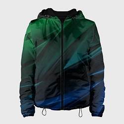 Куртка с капюшоном женская Зелено-синие абстрактные объемные полосы, цвет: 3D-черный