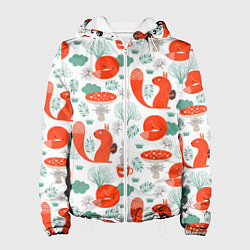 Куртка с капюшоном женская Узор лиса с белкой, цвет: 3D-белый