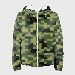 Куртка с капюшоном женская Камуфляжный стиль текстура пикселя, цвет: 3D-белый