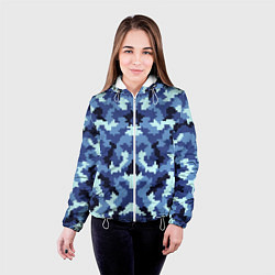 Куртка с капюшоном женская Камуфляжный синий стиль, цвет: 3D-белый — фото 2