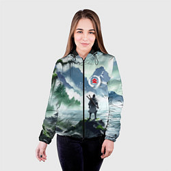 Куртка с капюшоном женская Самурай на берегу горного озера - нейросеть, цвет: 3D-черный — фото 2