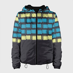 Куртка с капюшоном женская Голубые и мятные квадраты на темном, цвет: 3D-черный
