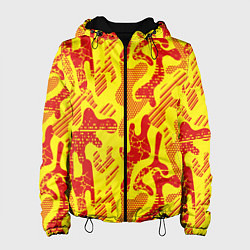 Куртка с капюшоном женская Абстракция красный рисунок на желтом фоне, цвет: 3D-черный