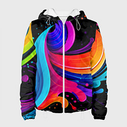 Куртка с капюшоном женская Неоновая красочная абстракция - нейросеть, цвет: 3D-белый