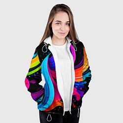Куртка с капюшоном женская Неоновая красочная абстракция - нейросеть, цвет: 3D-белый — фото 2
