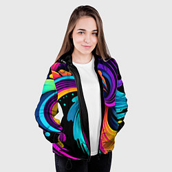 Куртка с капюшоном женская Яркая красочная абстракция - нейроарт, цвет: 3D-черный — фото 2