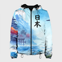 Куртка с капюшоном женская Японский морской пейзаж - нейроарт, цвет: 3D-черный