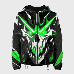 Куртка с капюшоном женская Абстрактный белый череп и зелёные полосы, цвет: 3D-черный