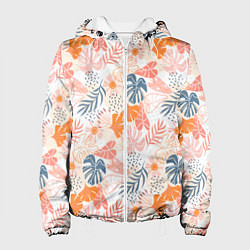 Куртка с капюшоном женская Паттерн узор листьев, цвет: 3D-белый