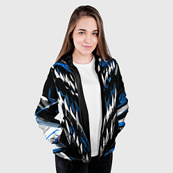 Куртка с капюшоном женская Абстрактные бело-синие шипы, цвет: 3D-черный — фото 2