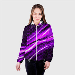 Куртка с капюшоном женская Неоновая броня текстура, цвет: 3D-белый — фото 2