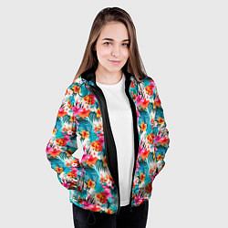 Куртка с капюшоном женская Летний гавайский паттерн, цвет: 3D-черный — фото 2