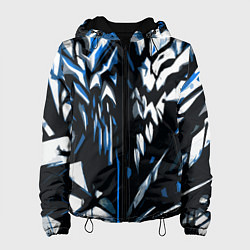 Куртка с капюшоном женская White and blue abstraction on a black background, цвет: 3D-черный