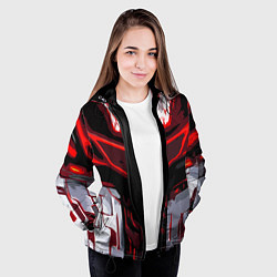 Куртка с капюшоном женская Red stripes on a black and white background, цвет: 3D-черный — фото 2