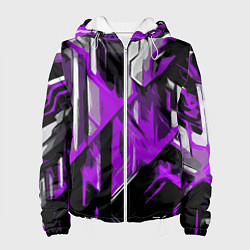 Куртка с капюшоном женская White and purple abstraction on a black background, цвет: 3D-белый