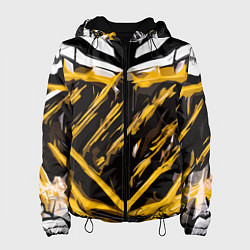 Куртка с капюшоном женская Yellow and white abstraction on a black background, цвет: 3D-черный