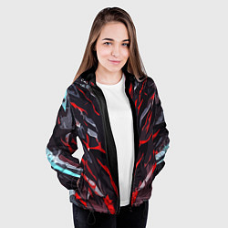 Куртка с капюшоном женская Красные адские полосы на чёрном фоне, цвет: 3D-черный — фото 2