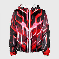 Куртка с капюшоном женская Абстрактные красные линии на чёрном фоне, цвет: 3D-белый