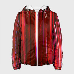 Куртка с капюшоном женская Вертикальные красные линии на чёрном фоне, цвет: 3D-белый
