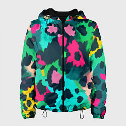Куртка с капюшоном женская Кислотный зеленый леопардовый камуфляж, цвет: 3D-черный