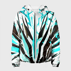 Куртка с капюшоном женская Чёрно-голубая абстракция на белом фоне, цвет: 3D-белый