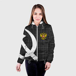 Куртка с капюшоном женская Россия паттерн ссср, цвет: 3D-белый — фото 2