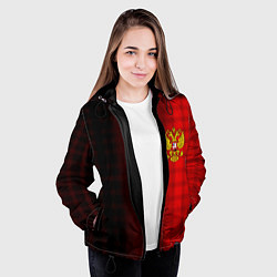 Куртка с капюшоном женская Герб РФ текстура красный, цвет: 3D-черный — фото 2