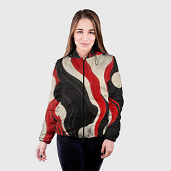 Куртка с капюшоном женская Абстрактные волнистые полосы, цвет: 3D-черный — фото 2