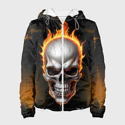 Куртка с капюшоном женская Череп в огне, цвет: 3D-белый