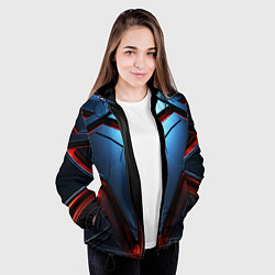 Куртка с капюшоном женская Разлом плит под углом с красным светом, цвет: 3D-черный — фото 2