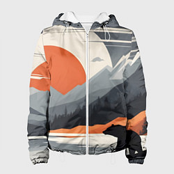 Куртка с капюшоном женская Горы медведь геометрия, цвет: 3D-белый