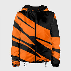 Куртка с капюшоном женская Чёрно-оранжевый полосами, цвет: 3D-черный