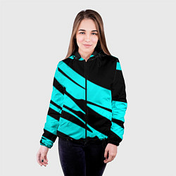 Куртка с капюшоном женская Чёрный с голубым полосами, цвет: 3D-черный — фото 2