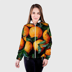 Куртка с капюшоном женская Гора мандаринов апельсинов и листьев на Новый год, цвет: 3D-белый — фото 2