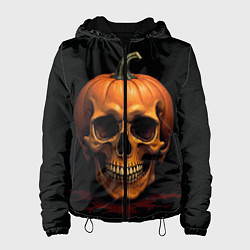 Куртка с капюшоном женская Череп-тыква для Хэллоуина, цвет: 3D-черный