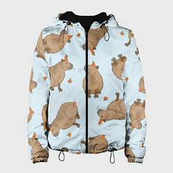 Женская куртка Паттерн с капибарами и мандаринками голубой