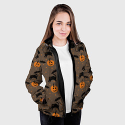 Куртка с капюшоном женская Хэллоуин и кот, цвет: 3D-черный — фото 2