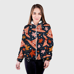 Куртка с капюшоном женская Шляпа в осенних листьях, цвет: 3D-белый — фото 2