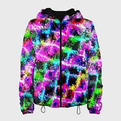 Куртка с капюшоном женская Абстрактная решетка - переплетение цветов, цвет: 3D-черный