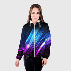 Куртка с капюшоном женская Неоновые звёзды текстура, цвет: 3D-белый — фото 2
