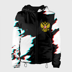 Куртка с капюшоном женская Герб глитч краски, цвет: 3D-черный